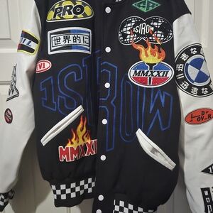 Men's Black and White Patchwork Varsity Jacket